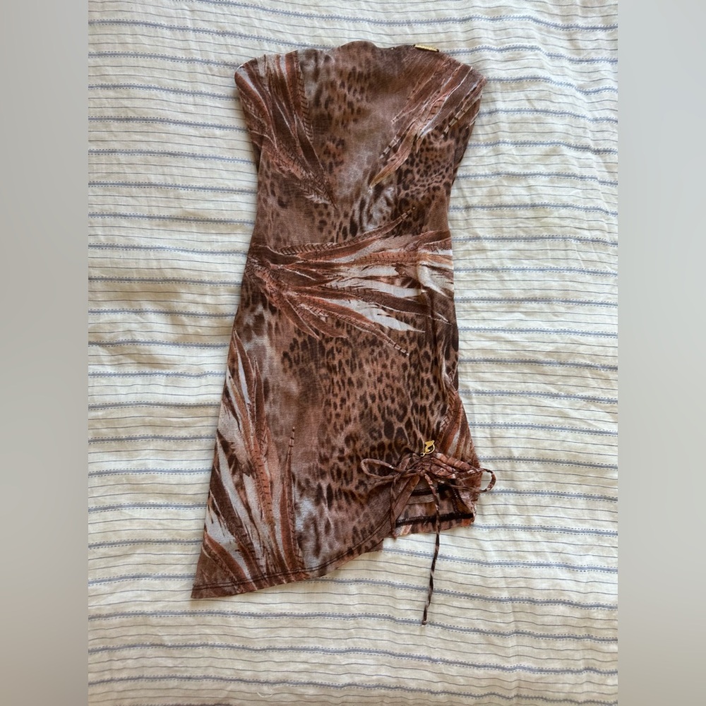 Vintage Baby Phat sheer leopard Asymmetrical Dress XS
